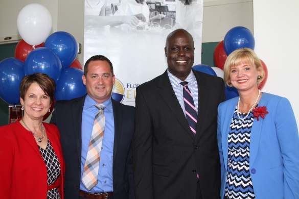 Pictured left to right: Diane McKee, the 2016 Florida Teacher of the Year; Dustin Sims, the 2015 Assistant Principal of the Year; Hershel Lyons, K-12 Public Schools Chancellor; and Angela Murphy-Osborne, the 2015 Principal of the Year.